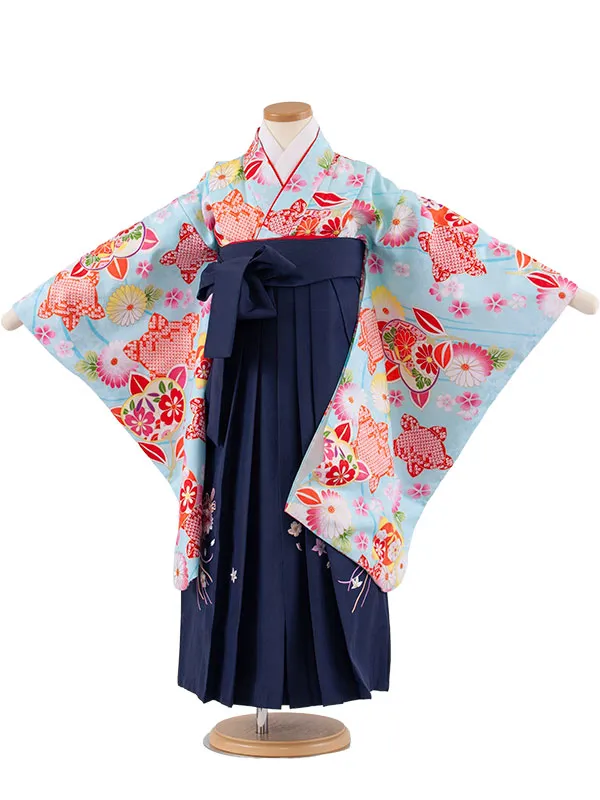 女児袴レンタル（7歳女の子） 空色 桜 A247