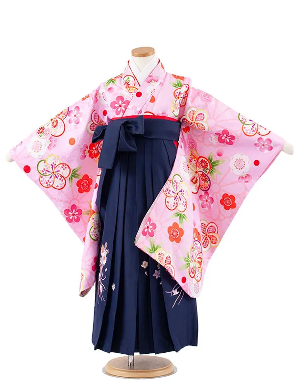 女児袴レンタル（7歳女の子） ピンク ねじり梅 A248