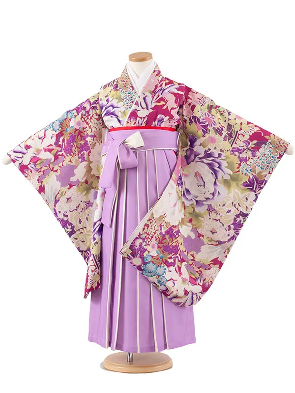 女児袴レンタル（7歳女の子） 紫地 菊 百合 A249