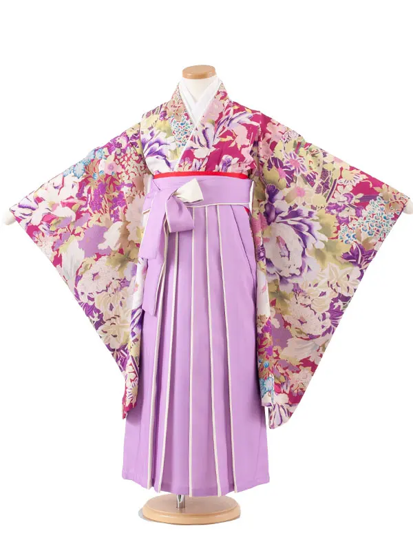 女児袴レンタル（7歳女の子） 紫地 菊 百合 A249