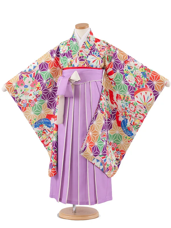 女児袴レンタル（7歳女の子） 紫地 麻の葉模様 A250