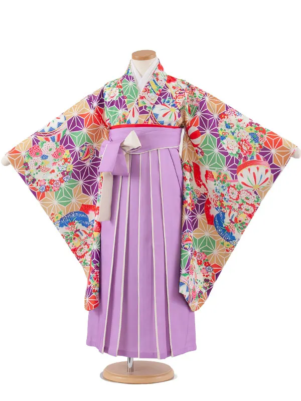 女児袴レンタル（7歳女の子） 紫地 麻の葉模様 A250