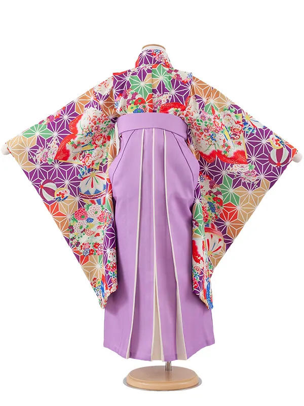 女児袴レンタル（7歳女の子） 紫地 麻の葉模様 A250