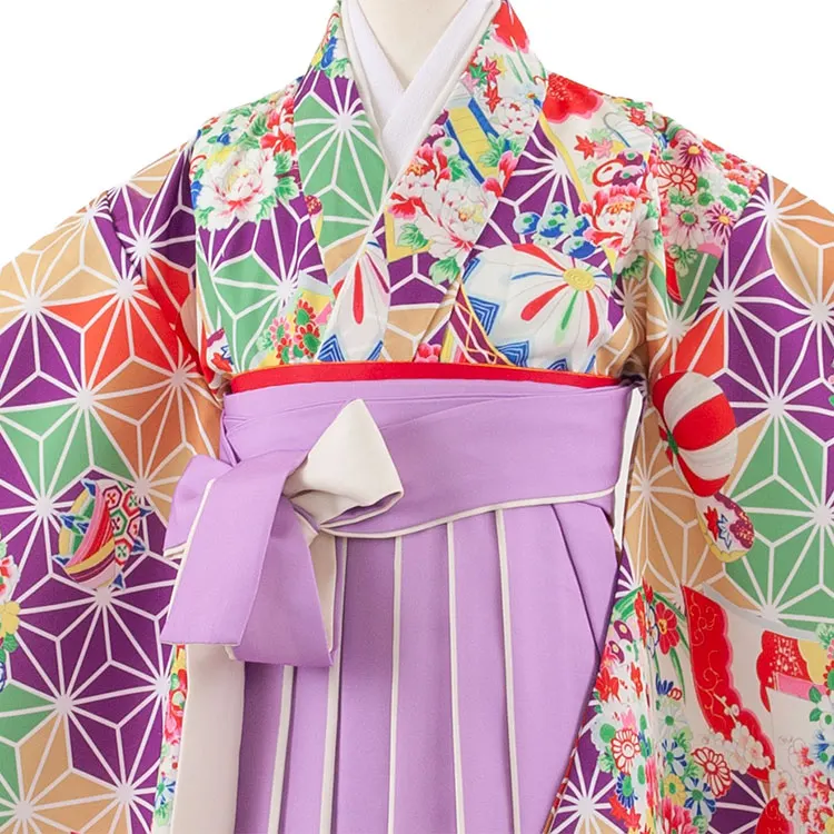 女児袴レンタル（7歳女の子） 紫地 麻の葉模様 A250