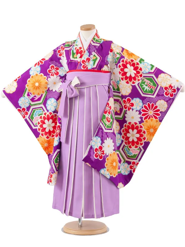 女児袴レンタル（7歳女の子） 紫地 松竹梅 菊 A252