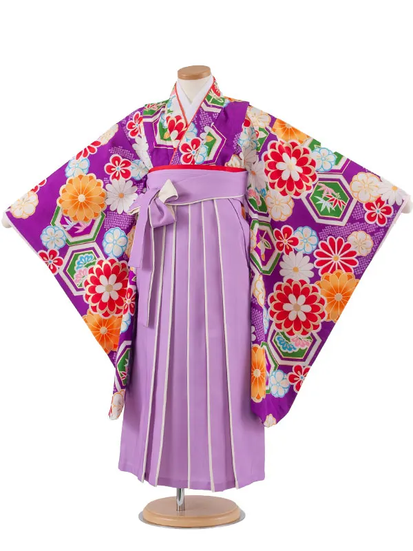 女児袴レンタル（7歳女の子） 紫地 松竹梅 菊 A252