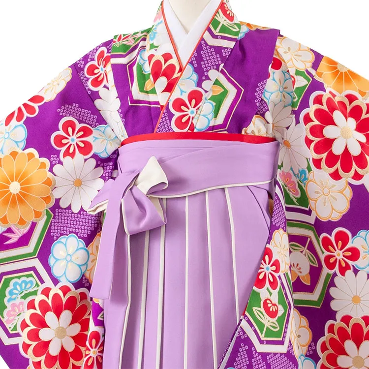 女児袴レンタル（7歳女の子） 紫地 松竹梅 菊 A252