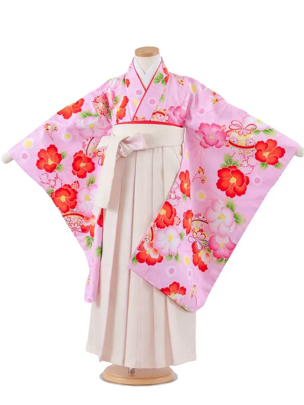 女児袴レンタル（7歳女の子） ピンク 鈴鞠 椿 A253