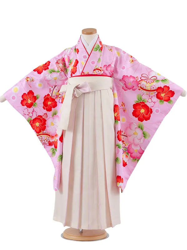 女児袴レンタル（7歳女の子） ピンク 鈴鞠 椿 A253