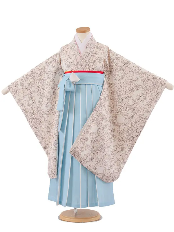 女児袴レンタル（6～7歳女の子） ベージュ 花柄 A254