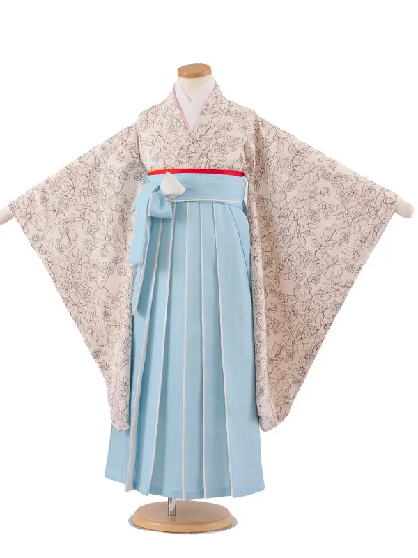 女児袴レンタル（6～7歳女の子） ベージュ 花柄 A254