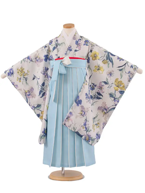 女児袴レンタル（6～7歳女の子） 薄グレー 花柄 A255