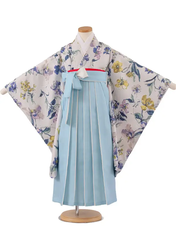 女児袴レンタル（6～7歳女の子） 薄グレー 花柄 A255
