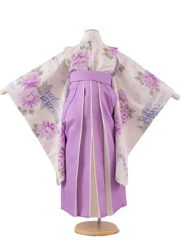 女児袴レンタル（6～7歳女の子） アイボリー 牡丹 藤 A256