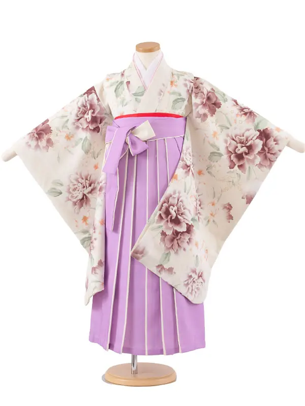 女児袴レンタル（6～7歳女の子） 薄ベージュ 牡丹 A258