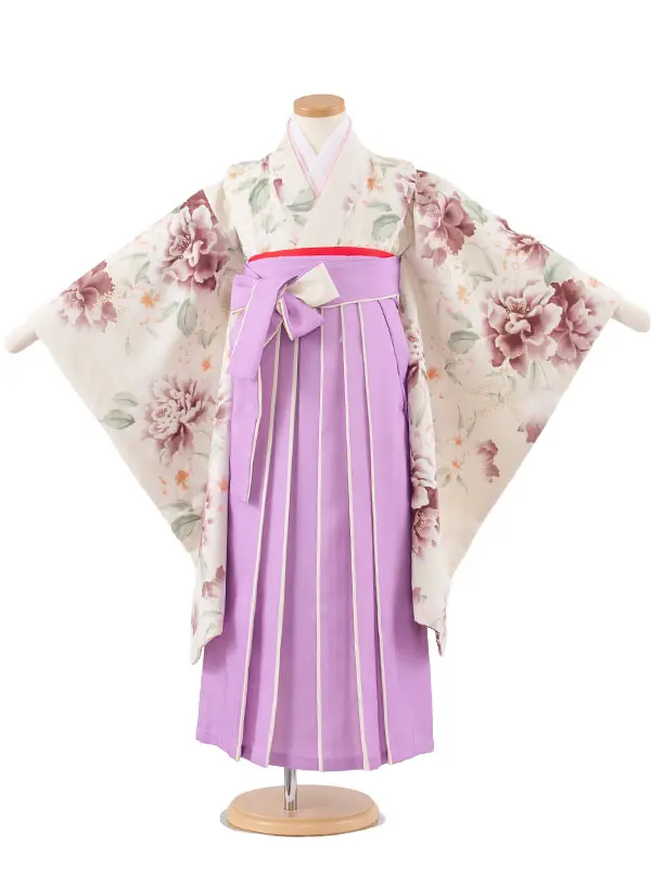 女児袴レンタル（6～7歳女の子） 薄ベージュ 牡丹 A258