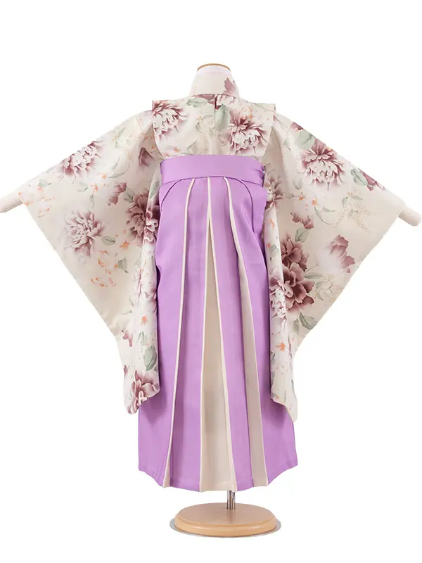 女児袴レンタル（6～7歳女の子） 薄ベージュ 牡丹 A258