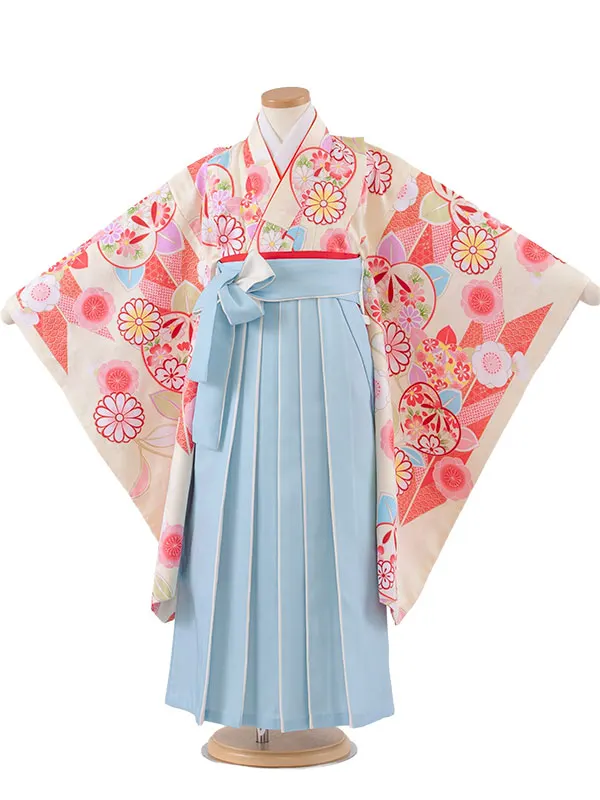 女児袴レンタル（7歳女の子） クリームベージュ 矢絣 A259