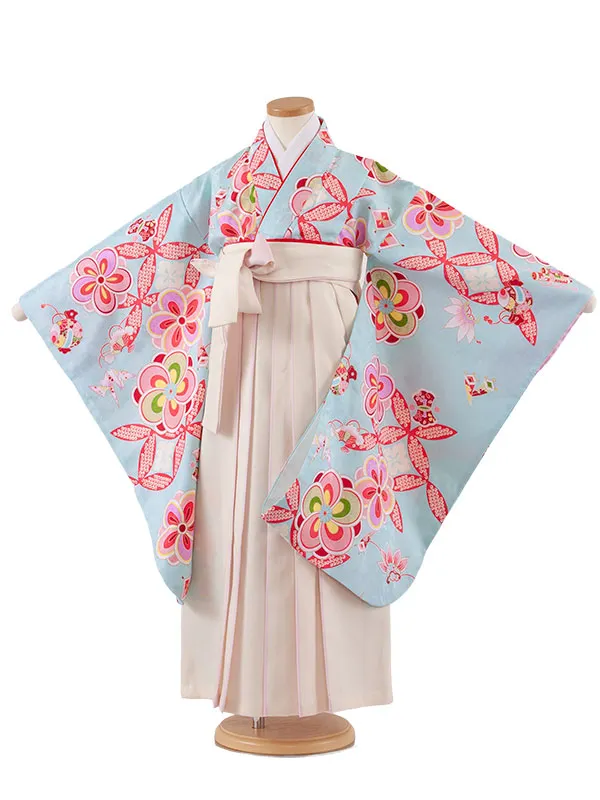 女児袴レンタル（7歳女の子） ベビーブルー 吉祥文様 A260