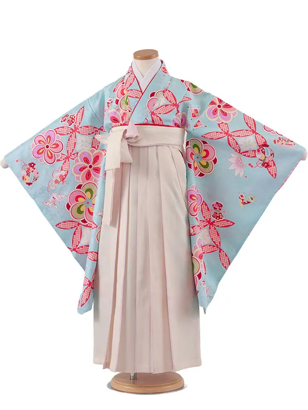 女児袴レンタル（7歳女の子） ベビーブルー 吉祥文様 A260