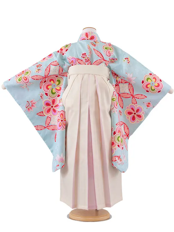 女児袴レンタル（7歳女の子） ベビーブルー 吉祥文様 A260