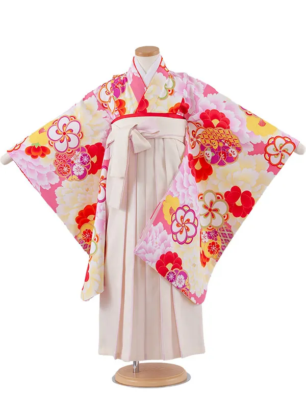 女児袴レンタル（7歳女の子） ピンク ねじり梅 牡丹 A261