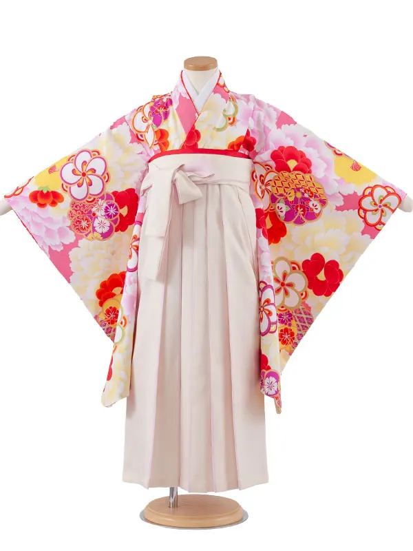 女児袴レンタル（7歳女の子） ピンク ねじり梅 牡丹 A261