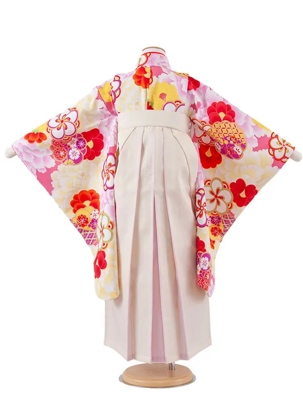 女児袴レンタル（7歳女の子） ピンク ねじり梅 牡丹 A261