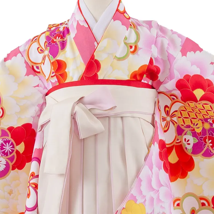 女児袴レンタル（7歳女の子） ピンク ねじり梅 牡丹 A261