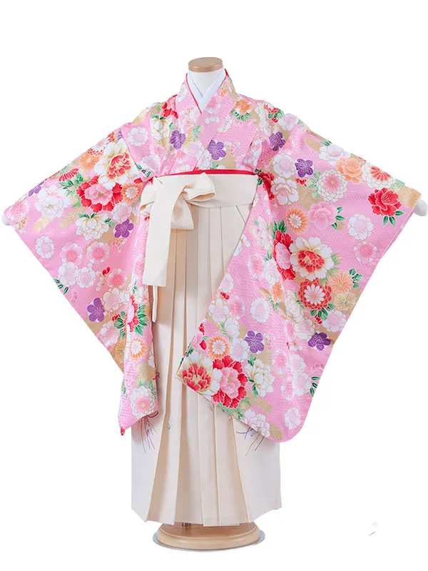 女児袴レンタル（7歳女の子） ピンク 牡丹 桜 A262