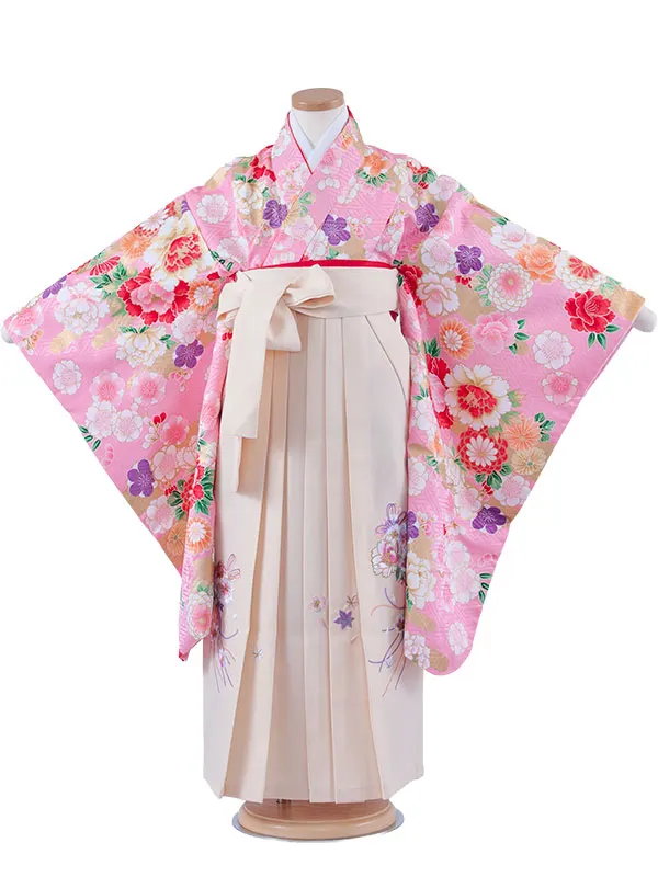 女児袴レンタル（7歳女の子） ピンク 牡丹 桜 A262