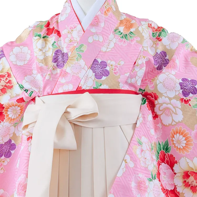 女児袴レンタル（7歳女の子） ピンク 牡丹 桜 A262