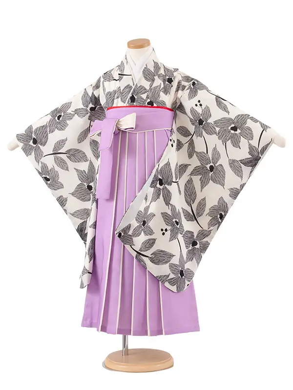 女児袴レンタル（6～7歳女の子） オフホワイト 花 A263