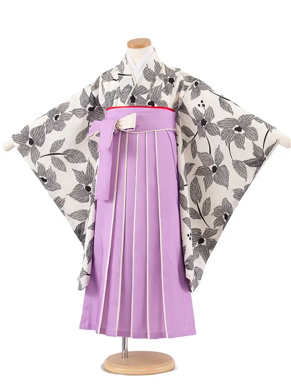 女児袴レンタル（6～7歳女の子） オフホワイト 花 A263