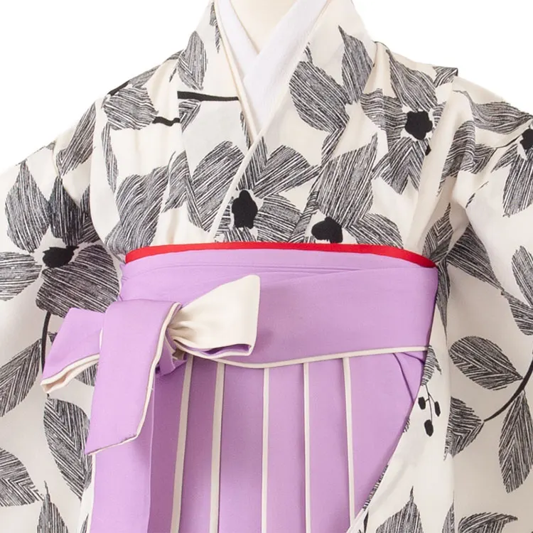 女児袴レンタル（6～7歳女の子） オフホワイト 花 A263