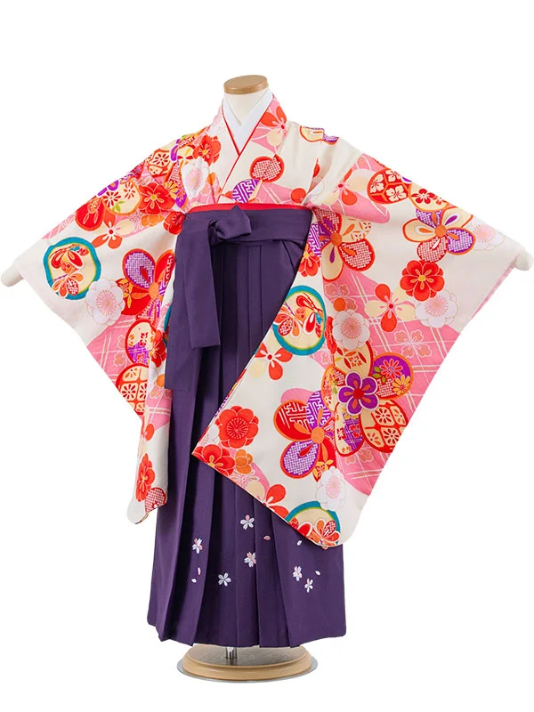 女児袴レンタル（7歳女の子） アイボリー ねじり梅 A270