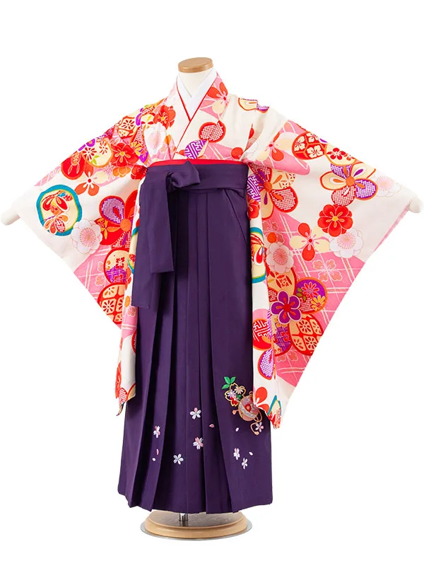 女児袴レンタル（7歳女の子） アイボリー ねじり梅 A270