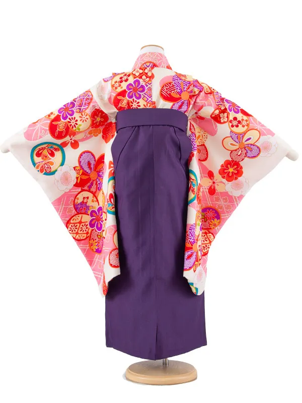 女児袴レンタル（7歳女の子） アイボリー ねじり梅 A270