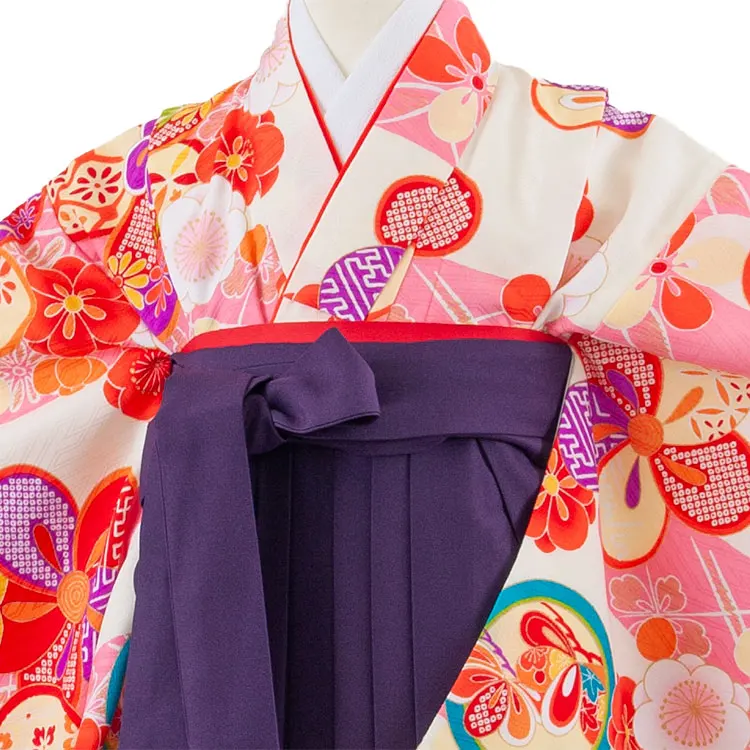 女児袴レンタル（7歳女の子） アイボリー ねじり梅 A270