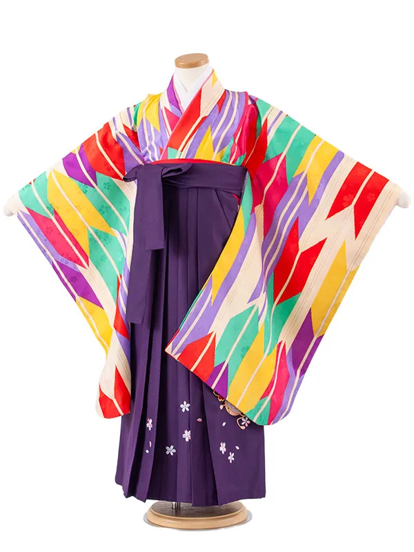 女児袴レンタル（7歳女の子） ベージュ 矢絣 A271