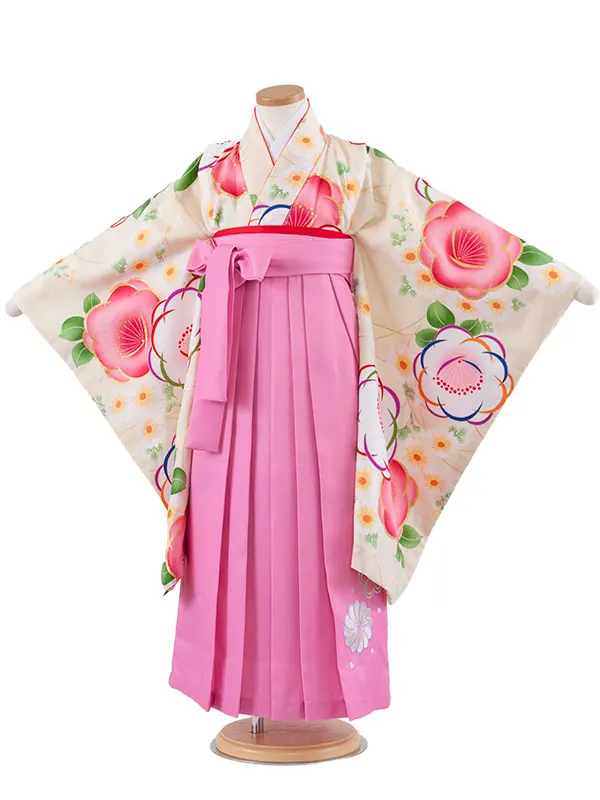 女児袴レンタル（7歳女の子） アイボリー 梅 A272