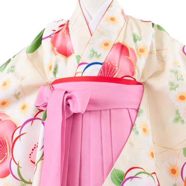 女児袴レンタル（7歳女の子） アイボリー 梅 A272