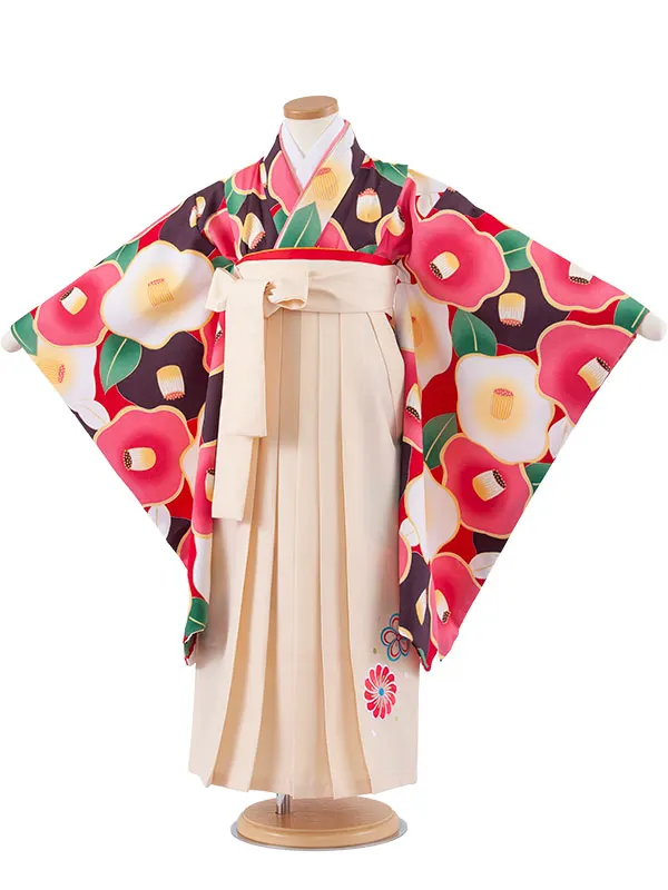 女児袴レンタル（7歳女の子） 赤地 椿 A273