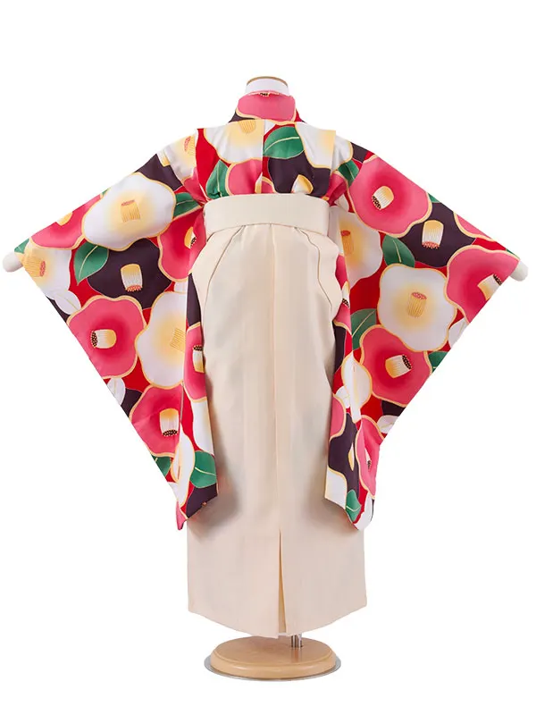 女児袴レンタル（7歳女の子） 赤地 椿 A273