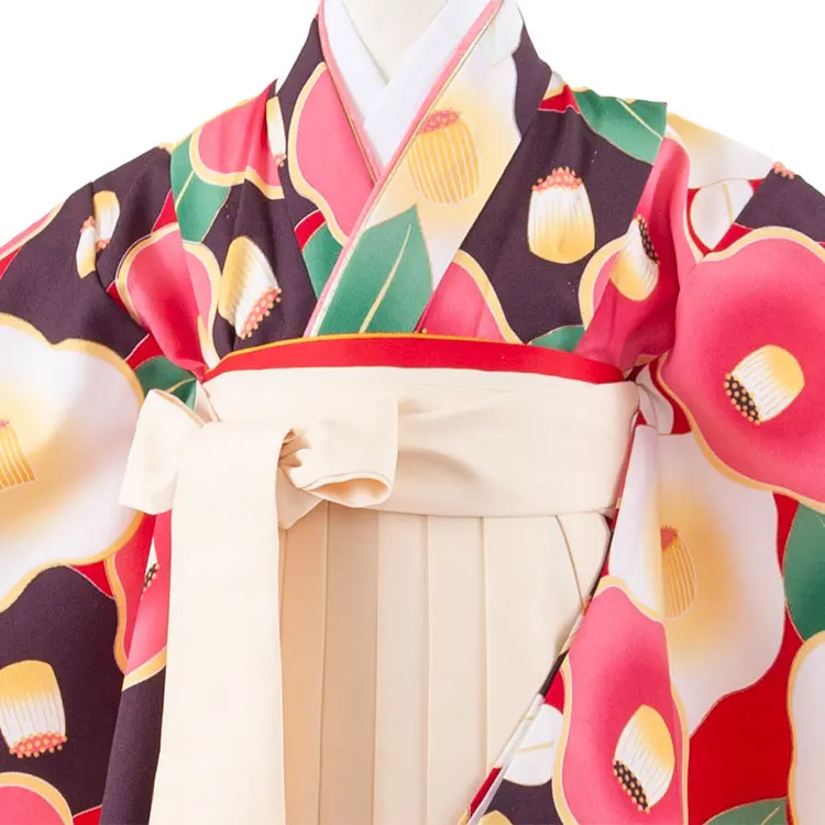 女児袴レンタル（7歳女の子） 赤地 椿 A273