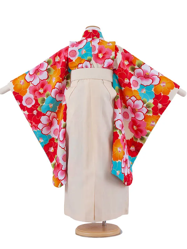 女児袴レンタル（6～7歳女の子） クリームイエロー 椿 A275