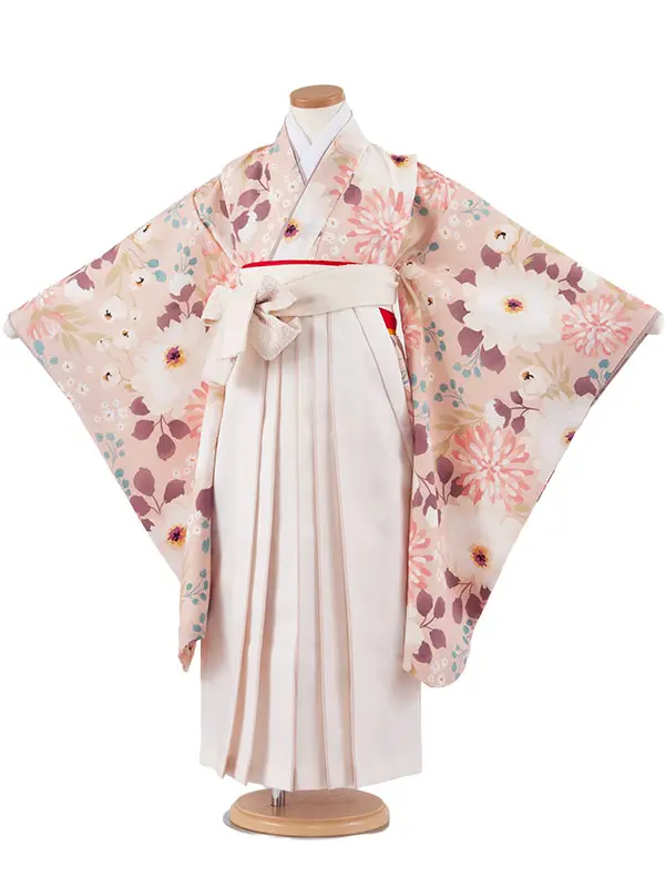 女児袴レンタル（7歳女の子） ベージュ レトロフラワー A278