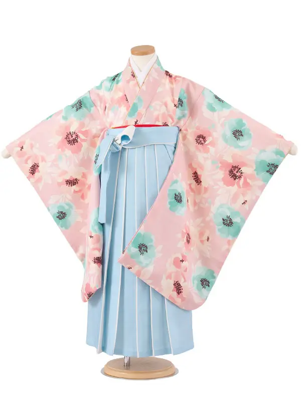 女児袴レンタル（7歳女の子） くすみピンク 花柄 A279