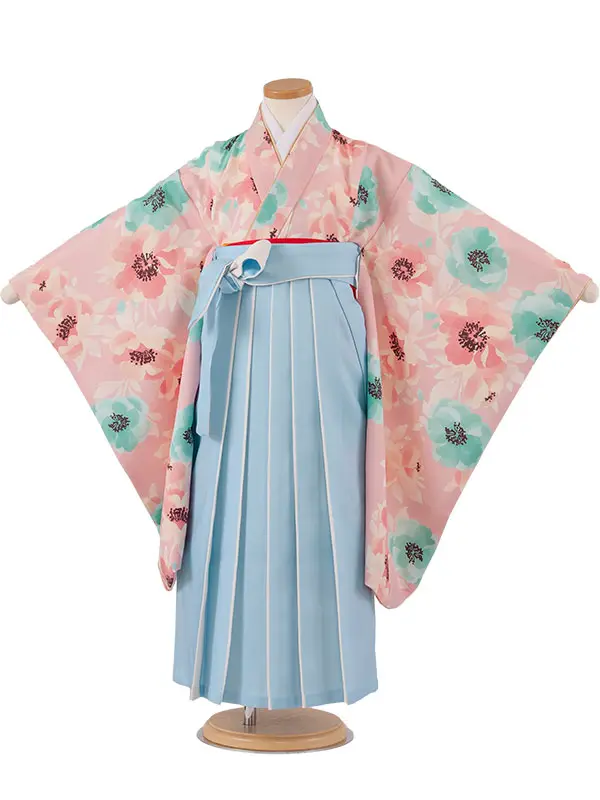 女児袴レンタル（7歳女の子） くすみピンク 花柄 A279