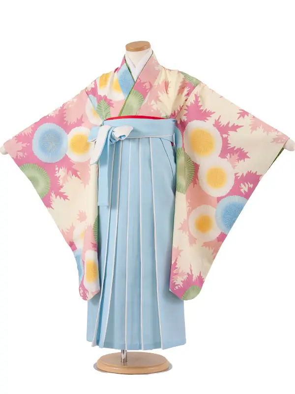 女児袴レンタル（7歳女の子） パステルピンク 丸紋 A280